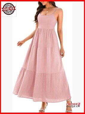 Tiered Maxi Dress with Bow, Spaghetti Strap Flowy Sundress for Summer